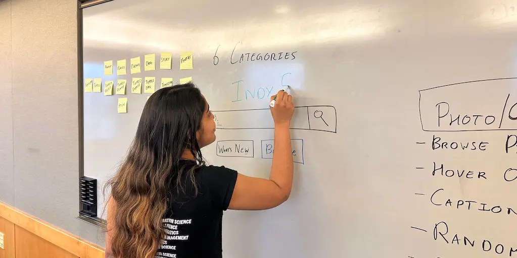 Luddy student working on the white board