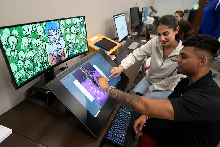 Animation students working in the Idea Garden at IU Indianapolis