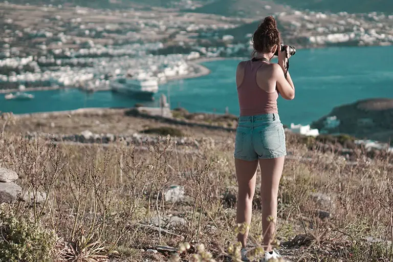 Luddy student photographing Greece